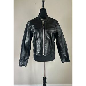 VANSON Vintage Women's Heavy Short Motorcycle Black Leather Jacket Size 38